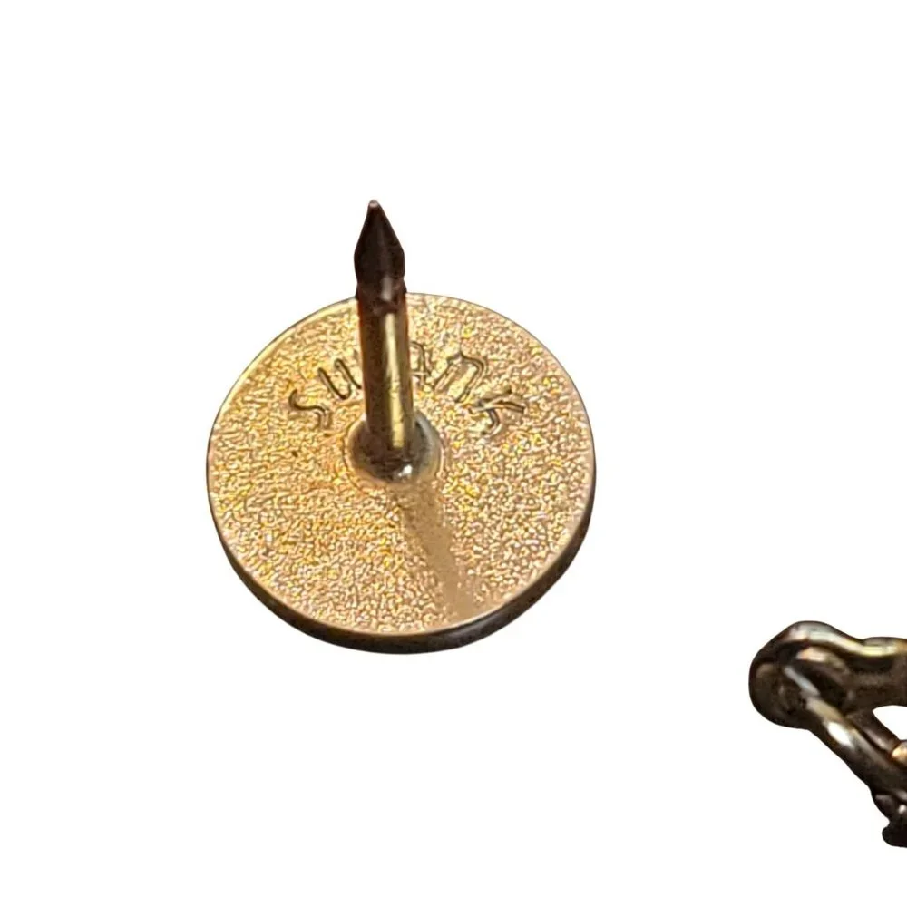 Vintage Swank Gold-Tone Button Style Tie Tack With Chain & Bar